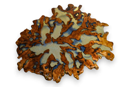 “Breath of the Sea” Coffee Table – 900-Year-Old Olive Root & Pearl-Blue Epoxy