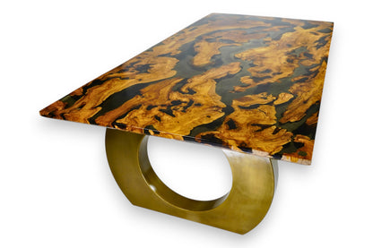 “Olive Glory” Dining Table – 1000-Year-Old Olive Wood & Black-Crystal Epoxy