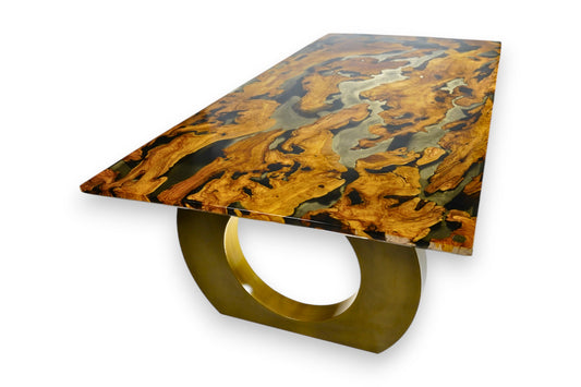 “Olive Glory” Dining Table – 1000-Year-Old Olive Wood & Black-Crystal Epoxy