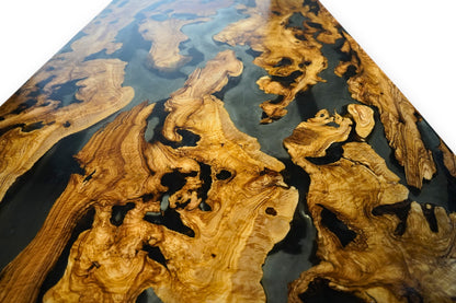 “Olive Glory” Dining Table – 1000-Year-Old Olive Wood & Black-Crystal Epoxy