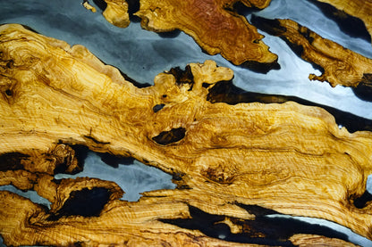 “Olive Glory” Dining Table – 1000-Year-Old Olive Wood & Black-Crystal Epoxy