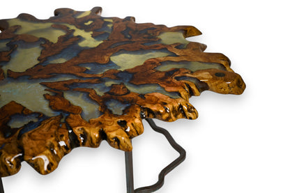 “Breath of the Sea” Coffee Table – 900-Year-Old Olive Root & Pearl-Blue Epoxy